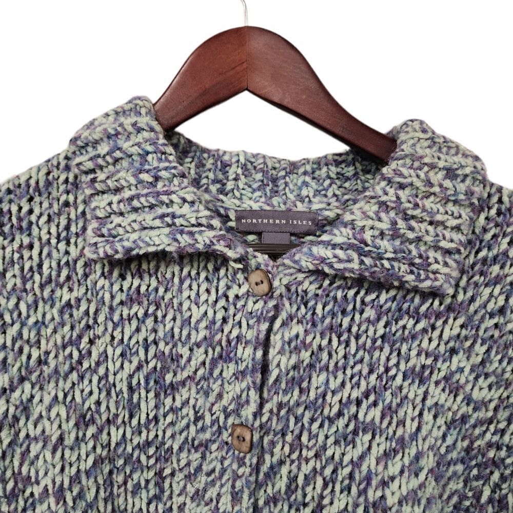 Vintage Northern Isles Variegated Knit Cardigan With Shell Buttons - Picture 3 of 13